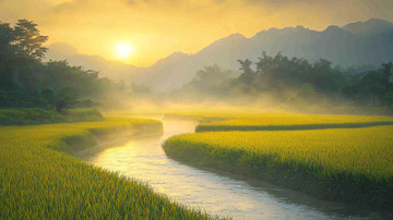 日出田园山水风景