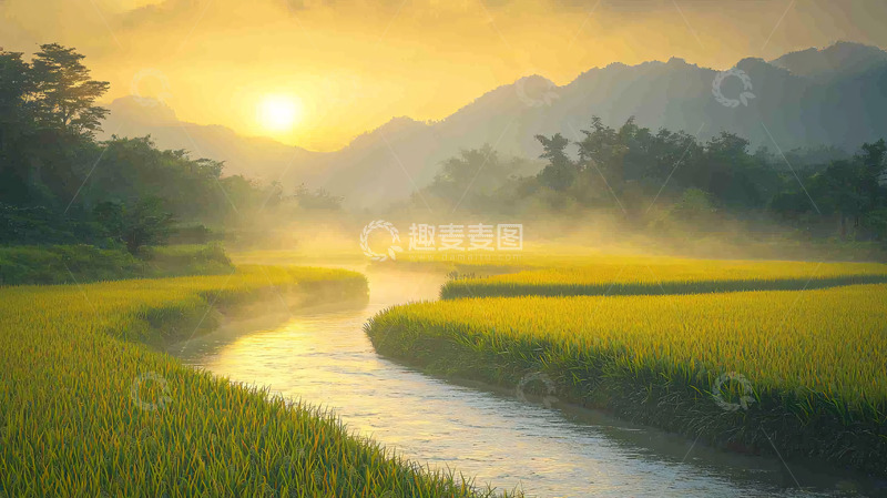 高清大图下载【趣麦麦图】日出田园山水风景