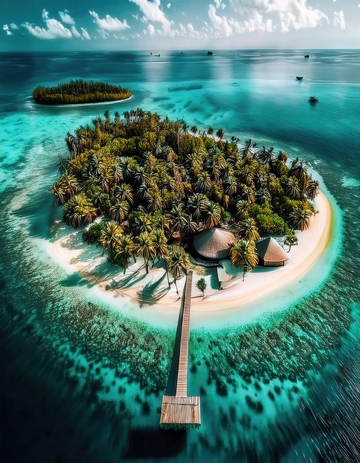 俯瞰马尔代夫被海水环绕的葱郁岛屿