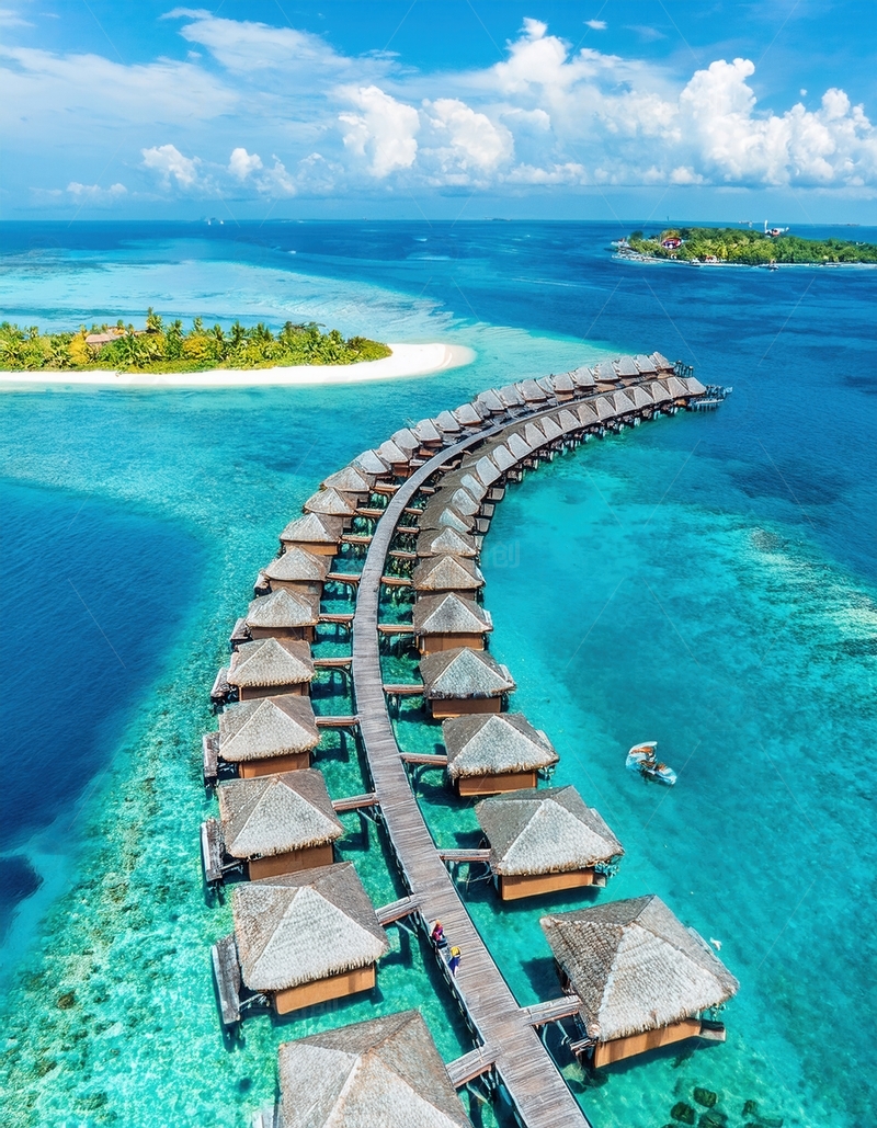 高清大图下载【趣麦麦图】俯瞰马尔代夫海上蜿蜒的水上屋群