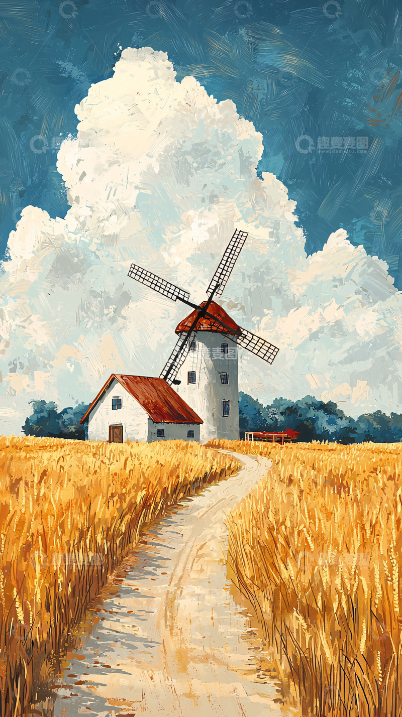 高清大图下载【趣麦麦图】田园风光下的风车