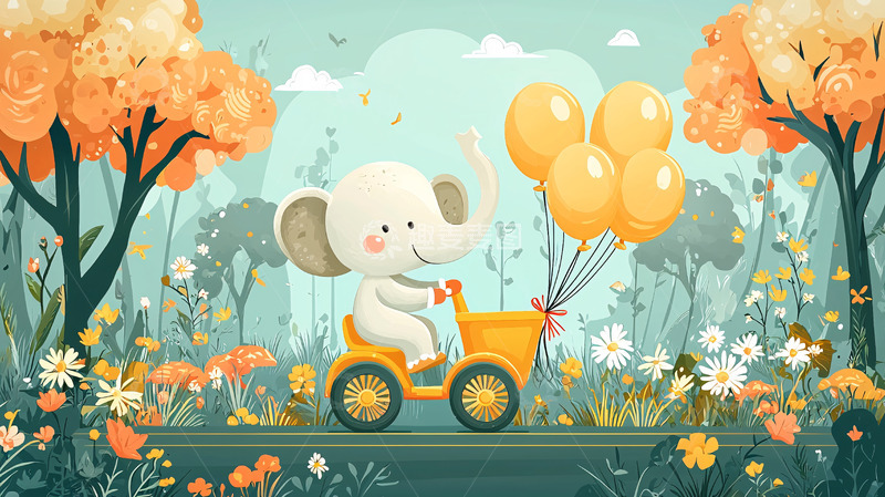 高清大图下载【趣麦麦图】小象骑车秋日郊游