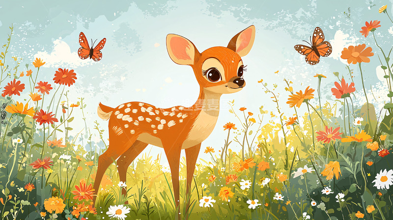 高清大图下载【趣麦麦图】小鹿在花丛中的唯美场景