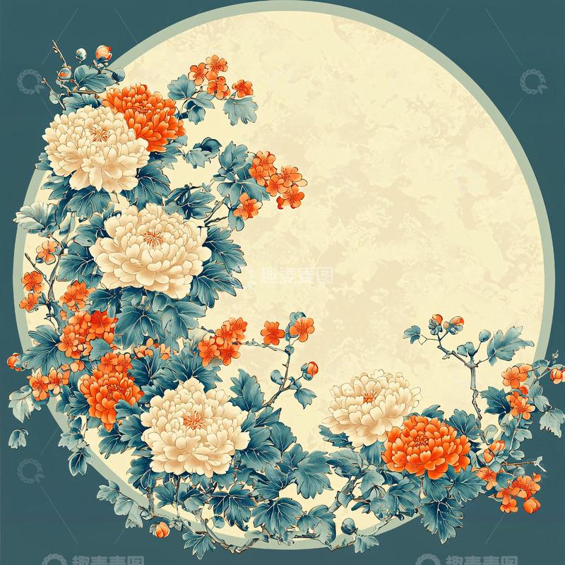 高清大图下载【趣麦麦图】花卉簇拥圆形背景