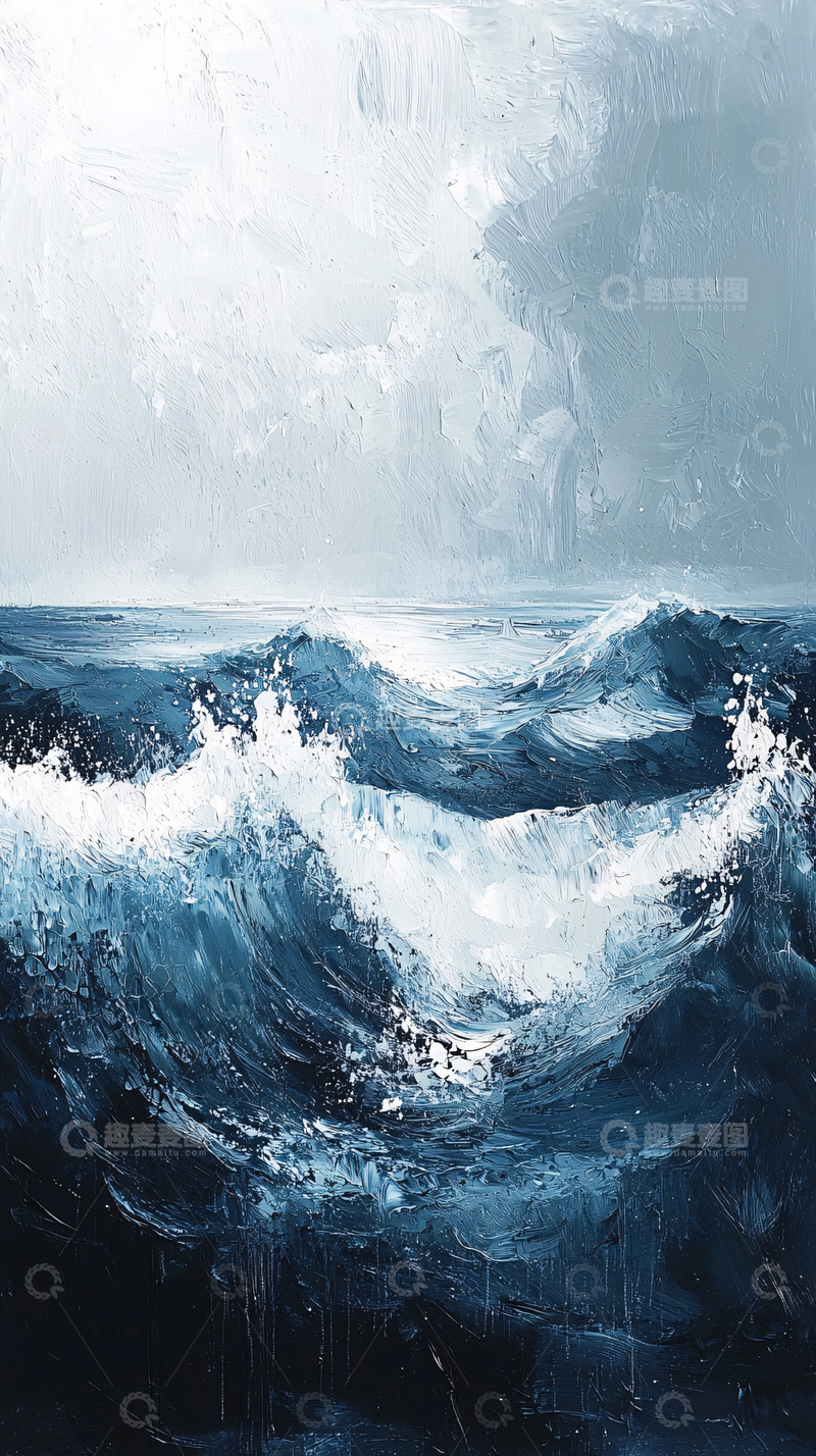 高清大图下载【趣麦麦图】汹涌的蓝色海洋油画