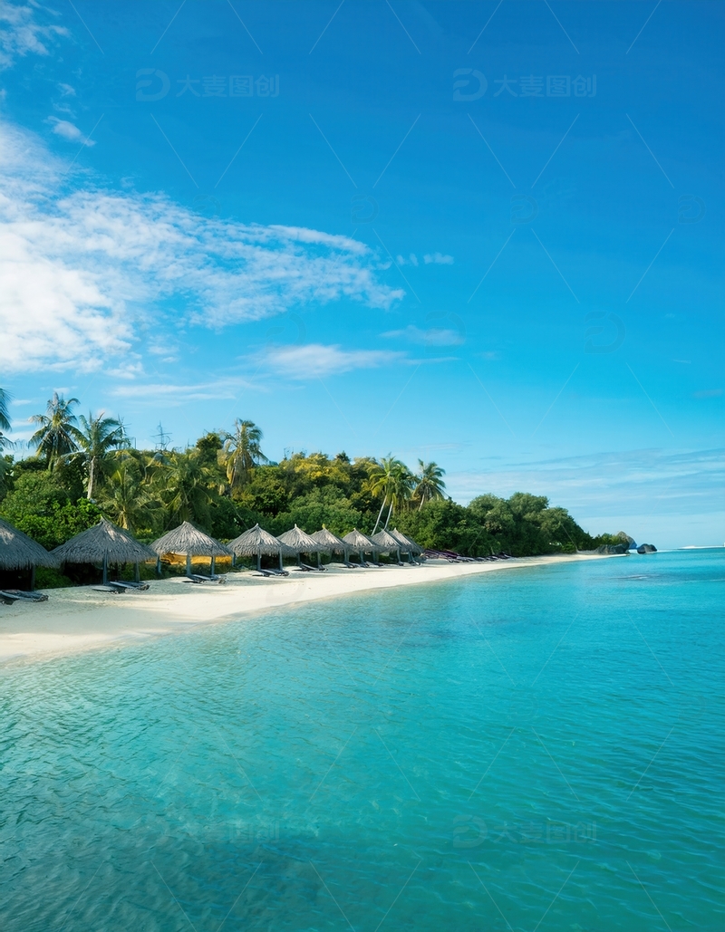 高清大图下载【趣麦麦图】马尔代夫椰林下绵延的迷人白色沙滩