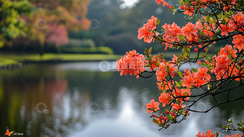高清大图下载【趣麦麦图】秋日湖边盛开的杜鹃花