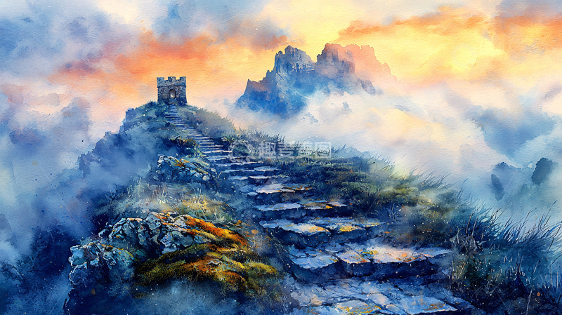 高清大图下载【趣麦麦图】山顶城堡云雾缭绕
