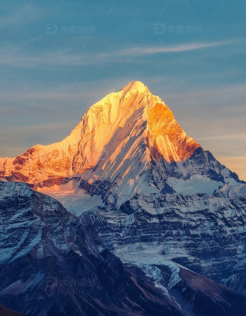 高清大图下载【趣麦麦图】余晖映照着的壮美喜马拉雅雪峰