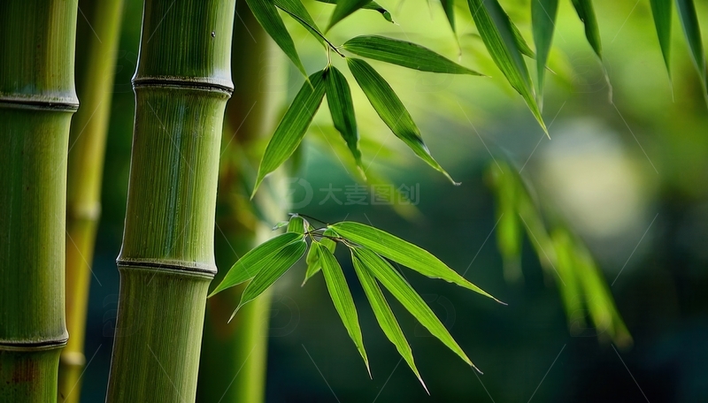 高清大图下载【趣麦麦图】聚焦清新翠绿的竹枝竹叶特写