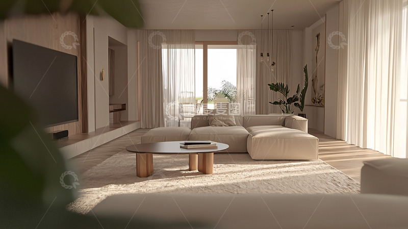 高清大图下载【趣麦麦图】极简风客厅阳光洒满房间