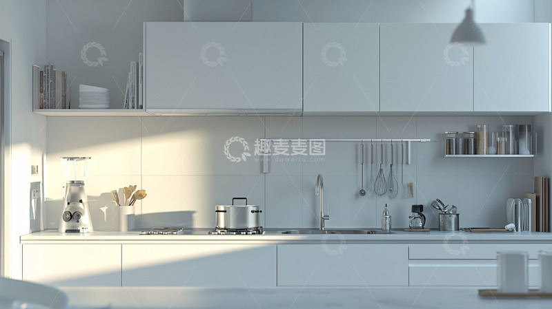 高清大图下载【趣麦麦图】极简风格白色厨房