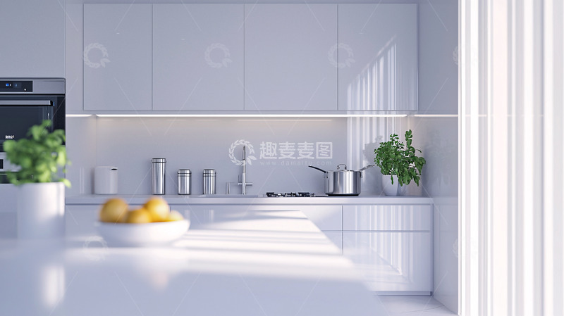 高清大图下载【趣麦麦图】现代简约白色厨房