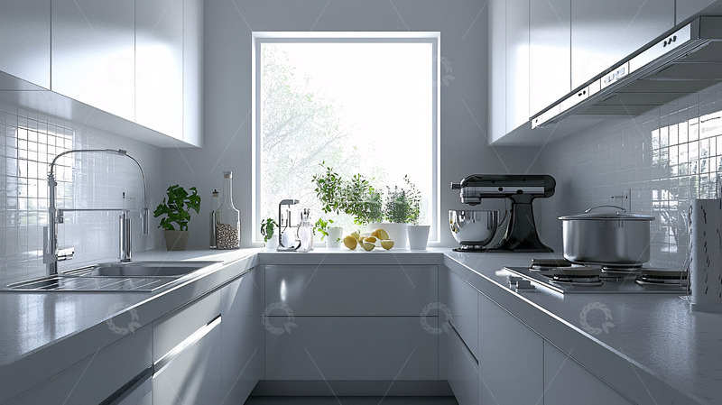 高清大图下载【趣麦麦图】极简风格白色厨房