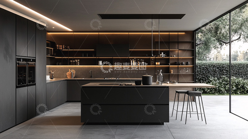 高清大图下载【趣麦麦图】现代极简黑色厨房设计