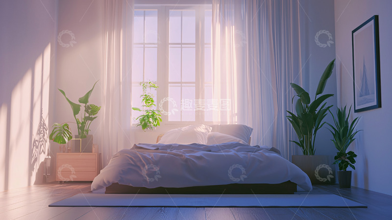 高清大图下载【趣麦麦图】极简温馨卧室阳光洒满房间