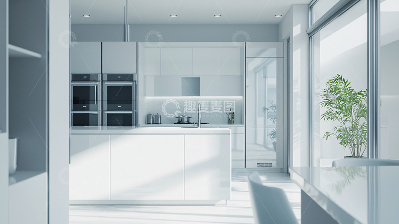高清大图下载【趣麦麦图】现代简约风格白色厨房