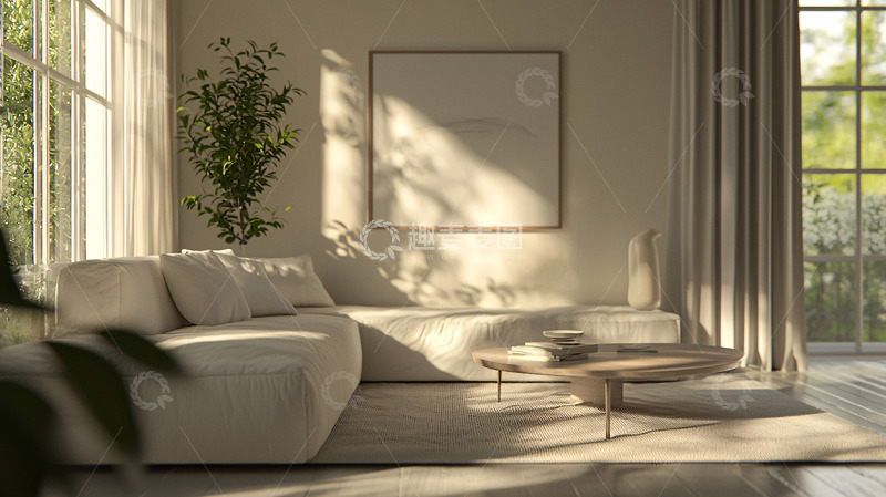 高清大图下载【趣麦麦图】极简风客厅阳光洒进室内