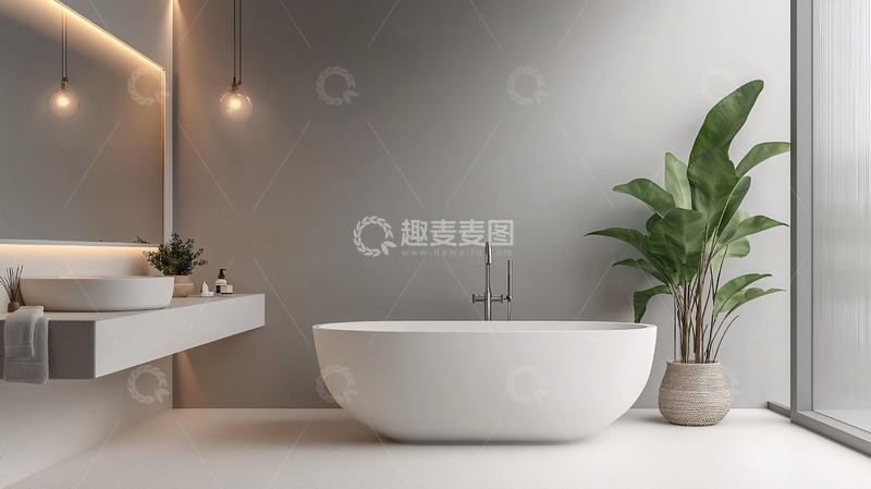 高清大图下载【趣麦麦图】现代简约灰色系浴室