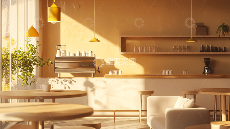 高清大图下载【趣麦麦图】阳光洒落的温暖咖啡馆