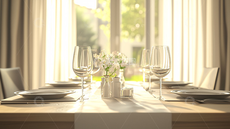 高清大图下载【趣麦麦图】阳光洒进餐厅餐桌