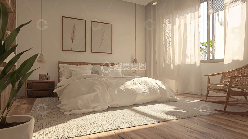 高清大图下载【趣麦麦图】极简风卧室阳光洒满房间