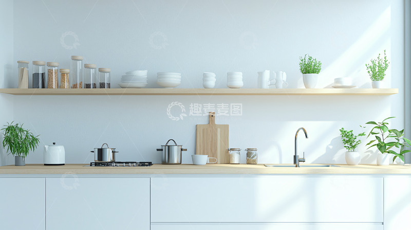 高清大图下载【趣麦麦图】极简风格厨房置物架