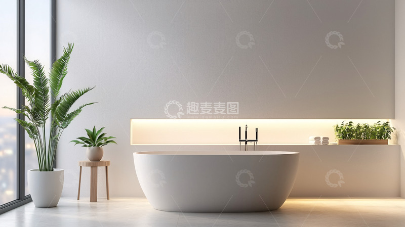 高清大图下载【趣麦麦图】极简风格白色浴缸卫生间
