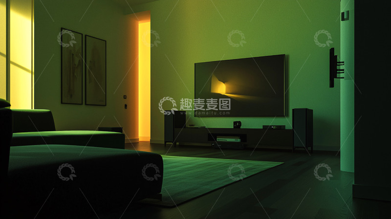 高清大图下载【趣麦麦图】现代简约风格客厅夜景