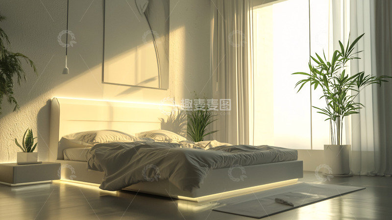 高清大图下载【趣麦麦图】极简卧室阳光洒满床铺