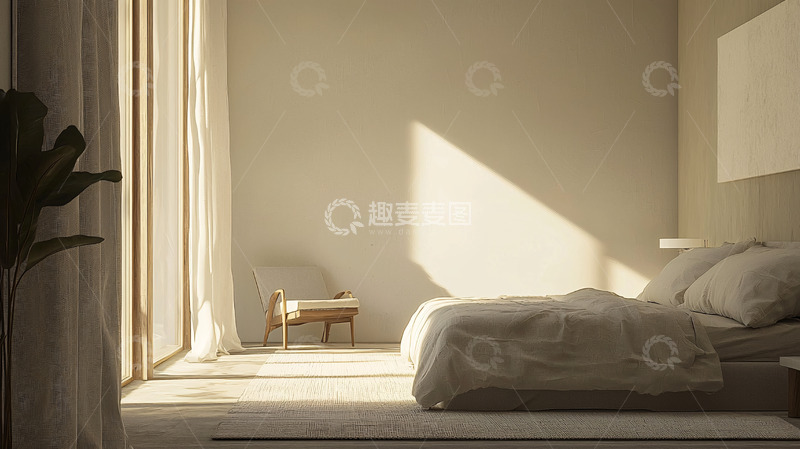 高清大图下载【趣麦麦图】卧室阳光照射下的简约风格