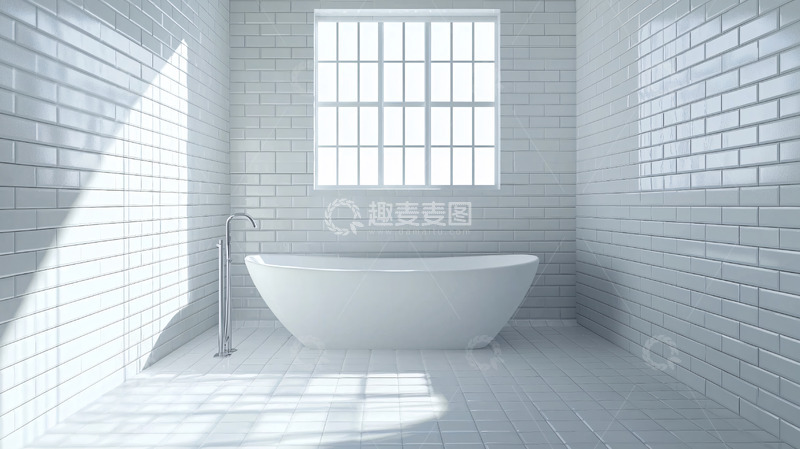 高清大图下载【趣麦麦图】极简白砖浴室