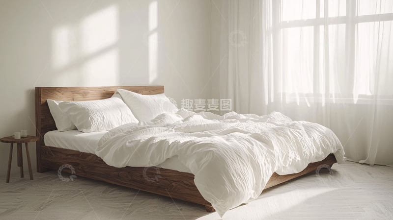 高清大图下载【趣麦麦图】极简风卧室白色床单