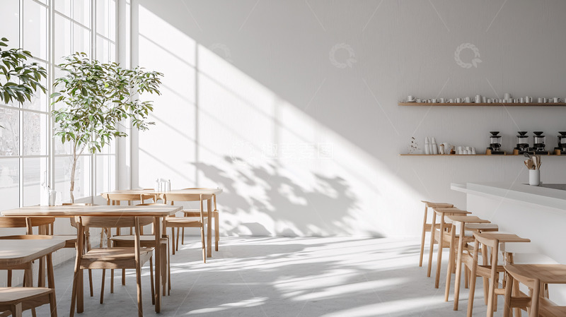 高清大图下载【趣麦麦图】极简风格咖啡馆阳光洒满室内