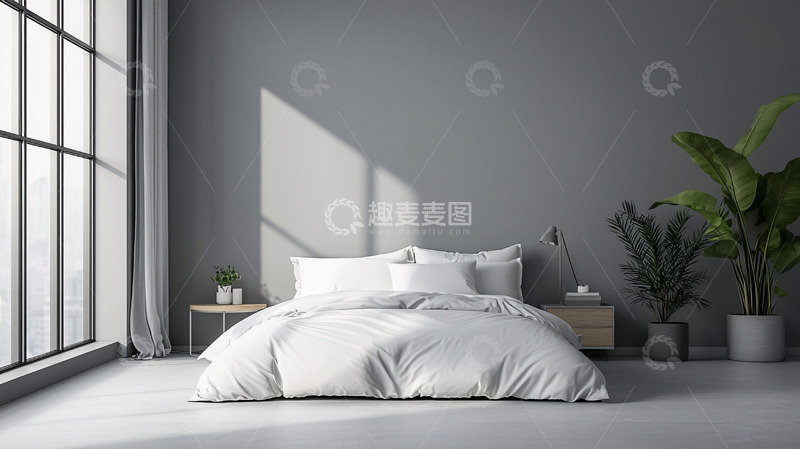 高清大图下载【趣麦麦图】阳光洒进灰色卧室