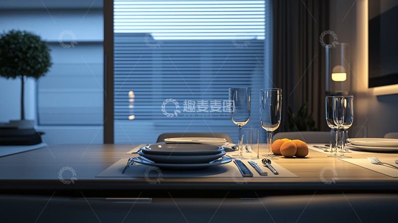 高清大图下载【趣麦麦图】现代简约餐厅夜景