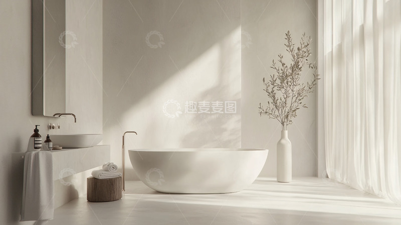 高清大图下载【趣麦麦图】极简风白色浴室