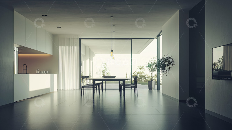 高清大图下载【趣麦麦图】现代极简风格开放式餐厅