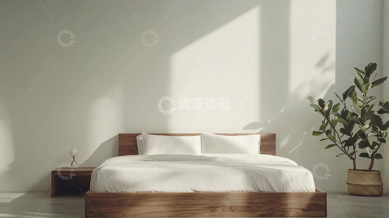 高清大图下载【趣麦麦图】极简卧室阳光洒进床铺
