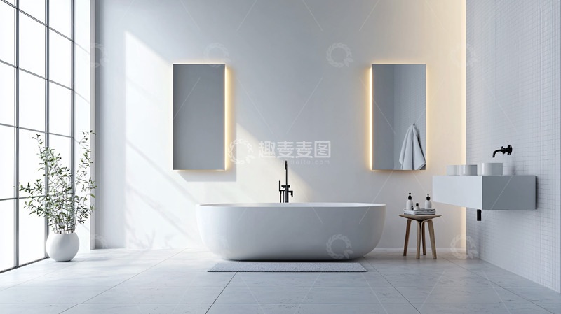 高清大图下载【趣麦麦图】极简风白色现代浴室