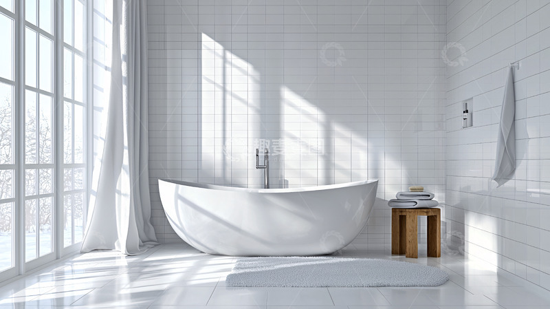 高清大图下载【趣麦麦图】极简风格白色独立式浴缸