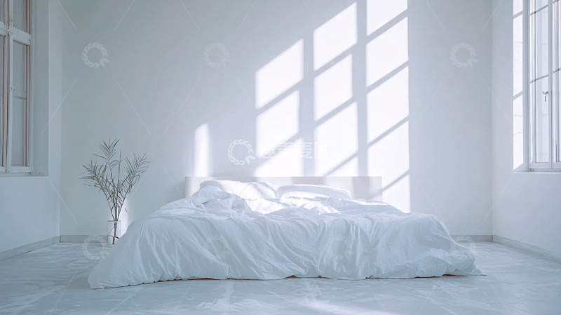 高清大图下载【趣麦麦图】极简风卧室阳光洒满床