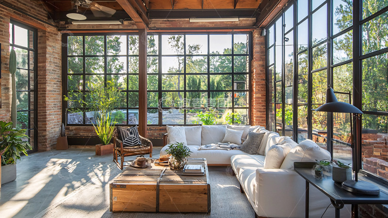 高清大图下载【趣麦麦图】阳光洒进玻璃房客厅