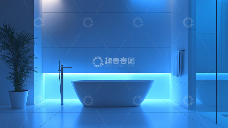 高清大图下载【趣麦麦图】现代简约蓝色灯光浴室
