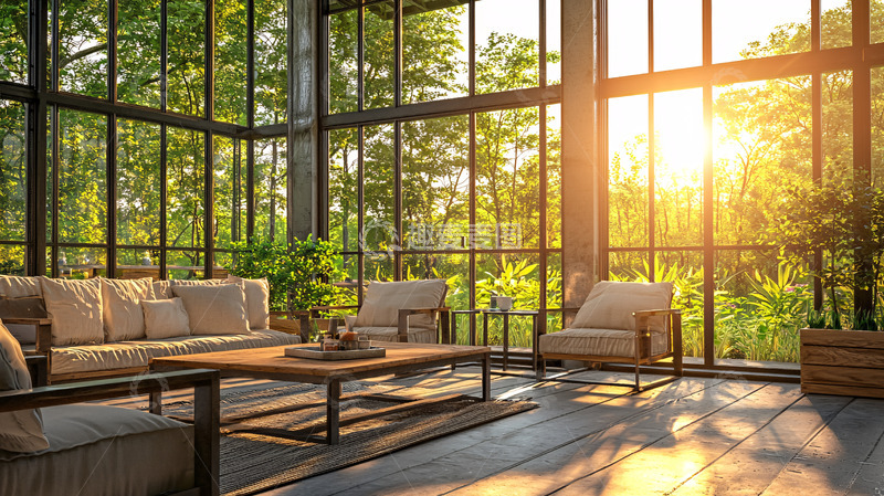 高清大图下载【趣麦麦图】阳光洒进落地窗的客厅