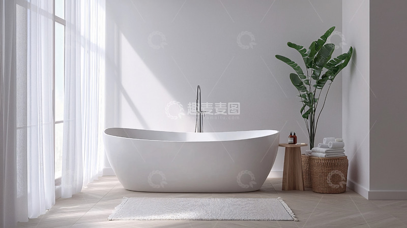 高清大图下载【趣麦麦图】极简风白色独立式浴缸