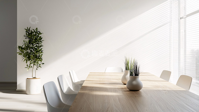 高清大图下载【趣麦麦图】极简风格长桌会议室阳光