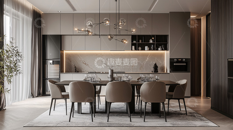 高清大图下载【趣麦麦图】-现代轻奢开放式厨房餐厅