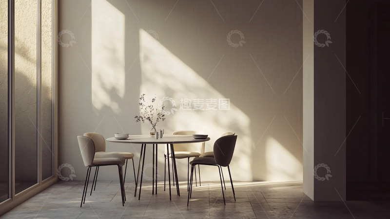 高清大图下载【趣麦麦图】极简风格餐厅阳光洒进