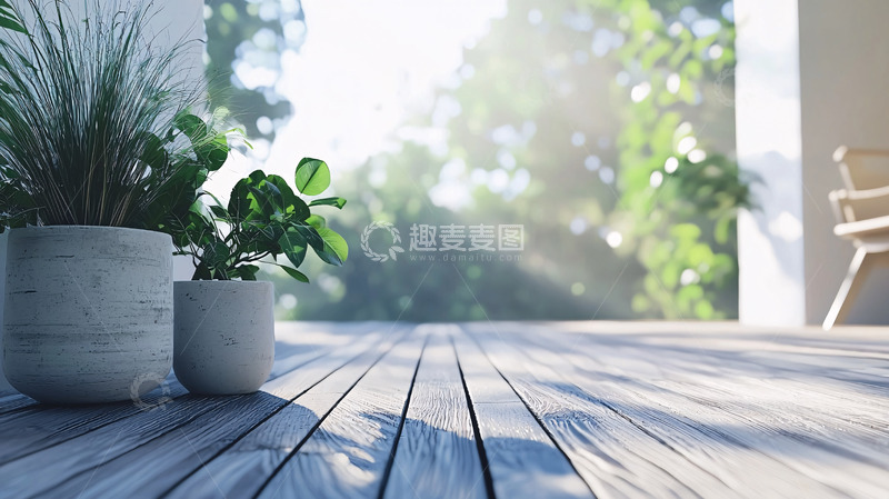 高清大图下载【趣麦麦图】阳光下的木质阳台